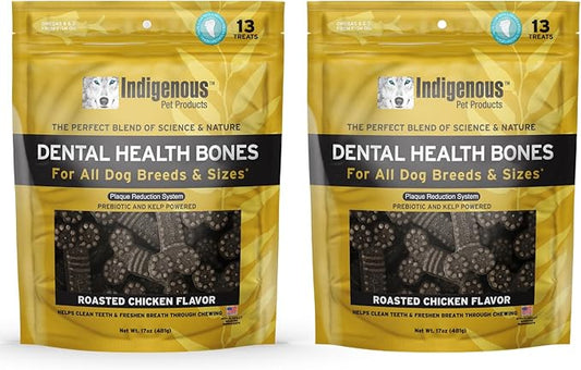 Indigenous Pet Dental Health Bones Regular 2 Pack – Chicken (17 Ounce x 2) | Grain-Free Dog Chews with Prebiotics & Omegas | Freshens Breath, Supports Digestive, Skin & Coat Health |