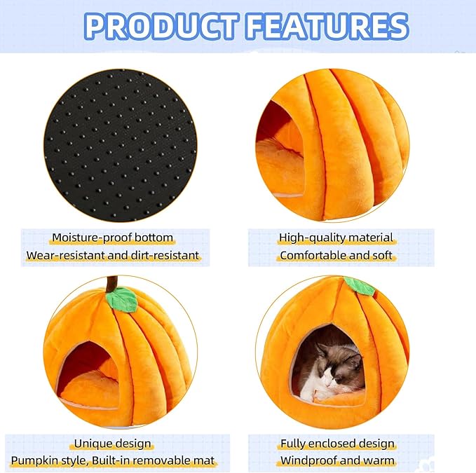 Cat Beds for Indoor Cats, Cute Pumpkin Shape Cat Tent with Removable Cushion Warm Cave Nest Bed Puppy House, Cat Small Dog (Dark Gray)