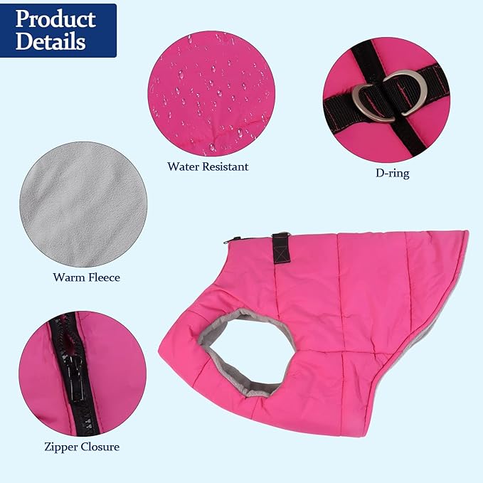 Geyecete Dog Bulldog Clothes Dog Cotton Padded Coat Thick Winter Warm Vest Waistcoat Cold Weather Jacket Clothing for French Bulldog Coat-Pink-M