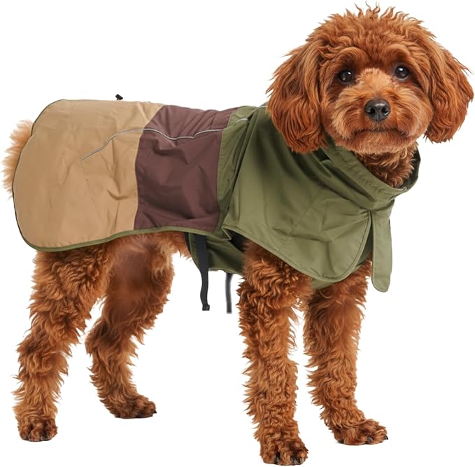 Spark Paws Dog Raincoat, Waterproof Windproof Rain Jacket, for Small Medium Large Extra Large Dogs, Reflective Breathable Full-Body Coverage Dry Suit - Green Brown Tan, M