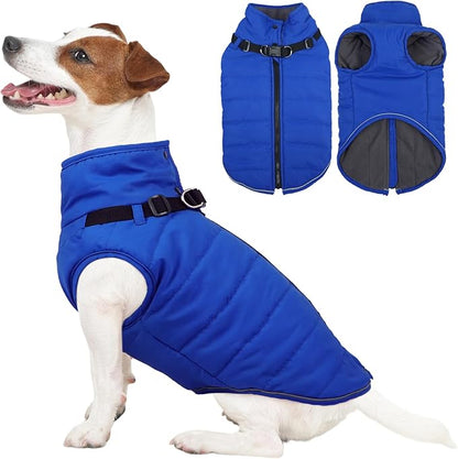 Kuoser Dog Jacket, Warm Dog Coat with Harness Built in for Small Dogs, Puppy Winter Jacket Pet Clothes for Cold Weather, Windproof Doggie Winter Vest for Chihuahua Yorkie, Blue XS