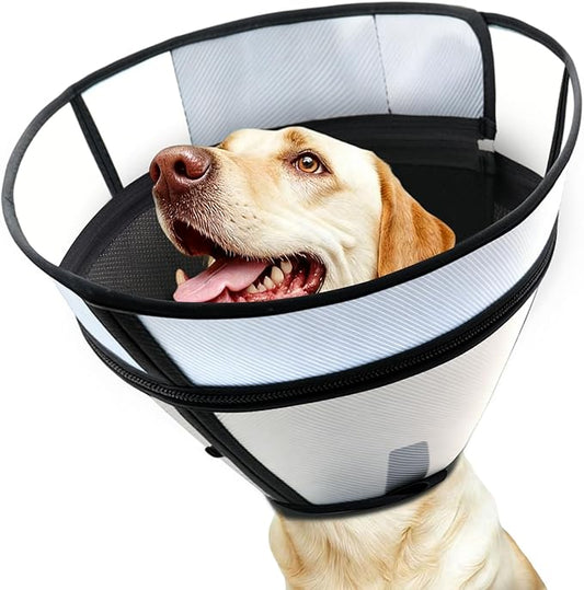 Upgraded Dog Cone Collar for Dogs After Surgery, Soft Transparent Pet Recovery Collar for Large Medium Small Dogs, Depth Adjustable Dog Cone Collar, Elizabethan Collar (XXL, Black)