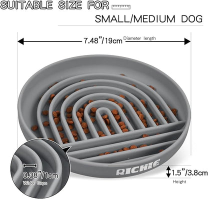 Slow Feeder Dog Bowls with Suction Cups, Silicone Puzzle Bowl for Slow Eating, Pets Slow Feeder Non-Slip Design Dishwasher Microwave Safe for Small Medium Dogs, Grey
