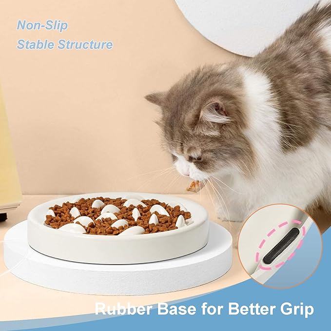 Slow Feeder Bowl for Cats and Small Dogs,Cilkus Fish Pool Design, Fun Interactive Bloat Stop Puzzle Feeder Bowl Healthy Eating Diet Made of Melamine Food Grade Material Dishwasher Safe (White)