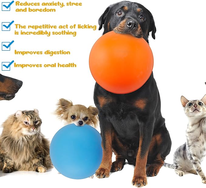 Patelai 2 Pcs Dog Enrichment Lick Bowls Silicone Freeze Bowls Interactive Cat Licking Mats Slow Feeders for Pet Oral Health Boredom Anxiety Relief, Wobble or Stay Put(Blue, Orange,Bone)