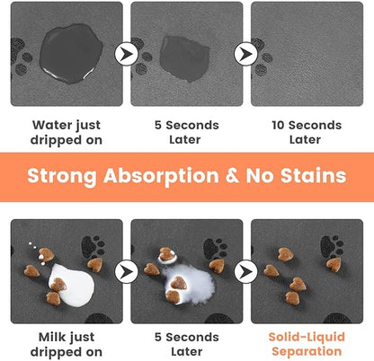 Pet Feeding Mat-Absorbent Pet Placemat for Food and Water Bowl, with Waterproof Rubber Backing, Quick Dry Water Dispenser Mat for Dog and Cat (20"x12", Bones)