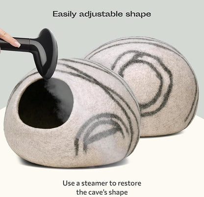 MEOWFIA Cat Cave – Premium Felt Cat Bed for Indoor Cats, Handmade 100% Merino Wool (Light Grey, Medium)