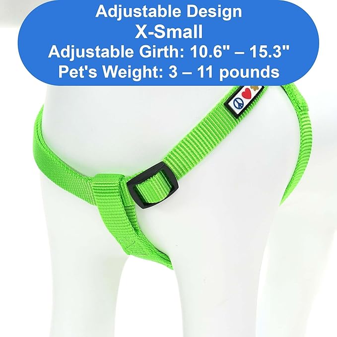 Pawtitas Personalized Dog & Puppy Harness Extra Small Green Custom ID Tag Adjustable No Pull Vest