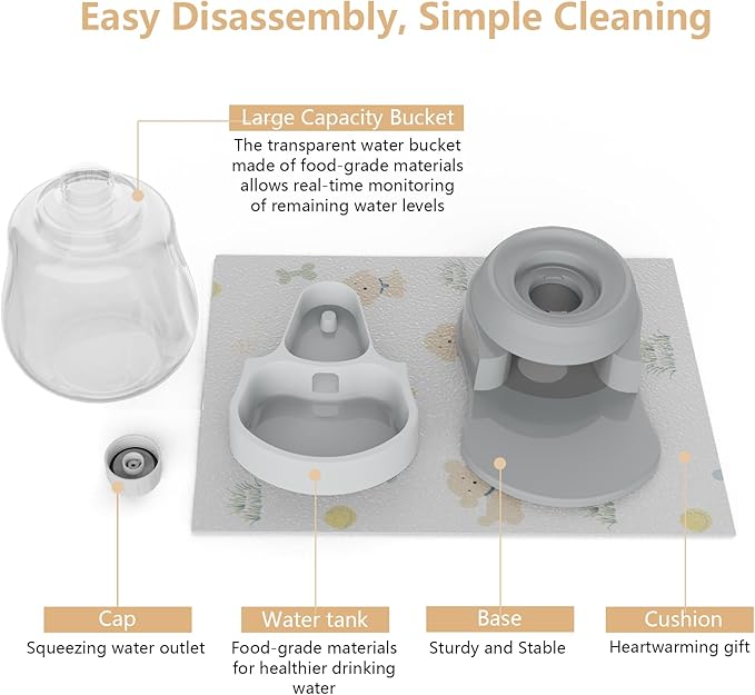 STALTWO 1 Gallon Automatic Dog Water Bowl Dispenser - Staltwo Premium Pet Water Dispenser with Non-Slip Mat,Large Capacity Water Feeder for Cats and Dogs, BPA-Free,1 Gallon Grey