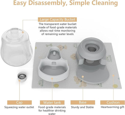 STALTWO 1 Gallon Automatic Dog Water Bowl Dispenser - Staltwo Premium Pet Water Dispenser with Non-Slip Mat,Large Capacity Water Feeder for Cats and Dogs, BPA-Free,1 Gallon Grey