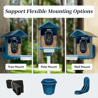 Smart Bird Feeder with Camera, AI Identify Birds, 2.4GHz/5GHz, Solar Powered, Squirrel Proof, Instant Notifications, 2K Live View Camera Bird Feeder for Outdoor