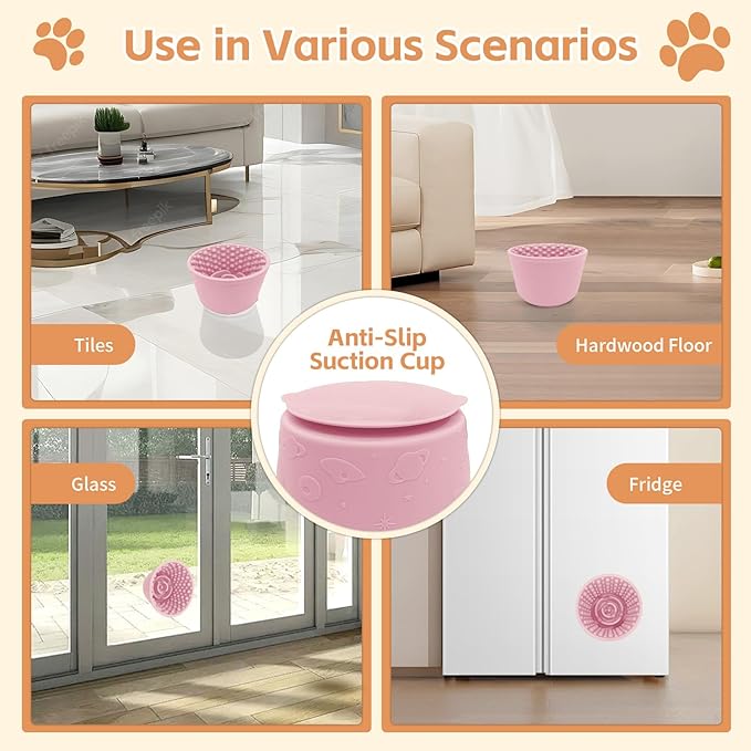 Dog Lick Bowl with Brush and Scraper, Anxiety Relief Silicone Slow Feeder Treat Dispenser, Anti-chocking Pet Dish, Non-Slip Interactive Entertainment Dog Puzzle Toy for Medium & Large-Pink