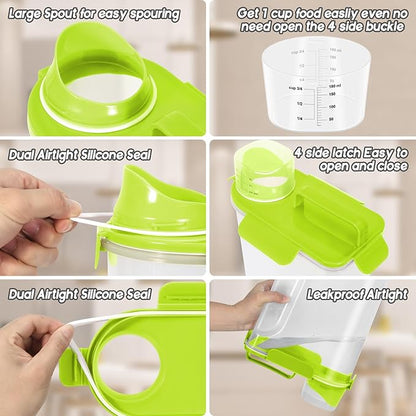 5 LBS/6Qt Pet Storage Container Portable with Upgraded Large Spout and Cup, Plastic Dog Cat Food Dispenser for Small Animal Kibble, Bird Seed, Oatmeal, Rice, Flour, Brown Sugart-2 Pack Sunshine Green