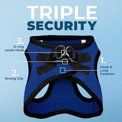Voyager Step-in Air All Weather Mesh Harness and Reflective Dog 5 ft Leash Combo with Neoprene Handle, for Small, Medium and Large Breed Puppies by Best Pet Supplies - Royal Blue/Black Trim, X-Small