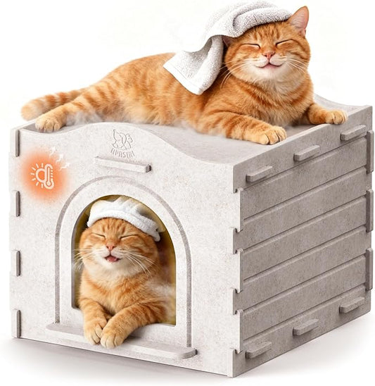 Apasiri Indoor Cat Houses for Indoor Cats, Warm Insulated Covered Cat Cave for Indoor Cats House, Strong Scratch-Resistant Capacity, Sturdy Fiber, Compatible with Heating Pads, Cat