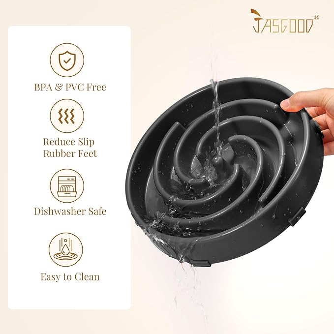 JASGOOD Slow Feeder Bowl for Large Dogs, Anti-Gulping, Prevents Bloat & Choking