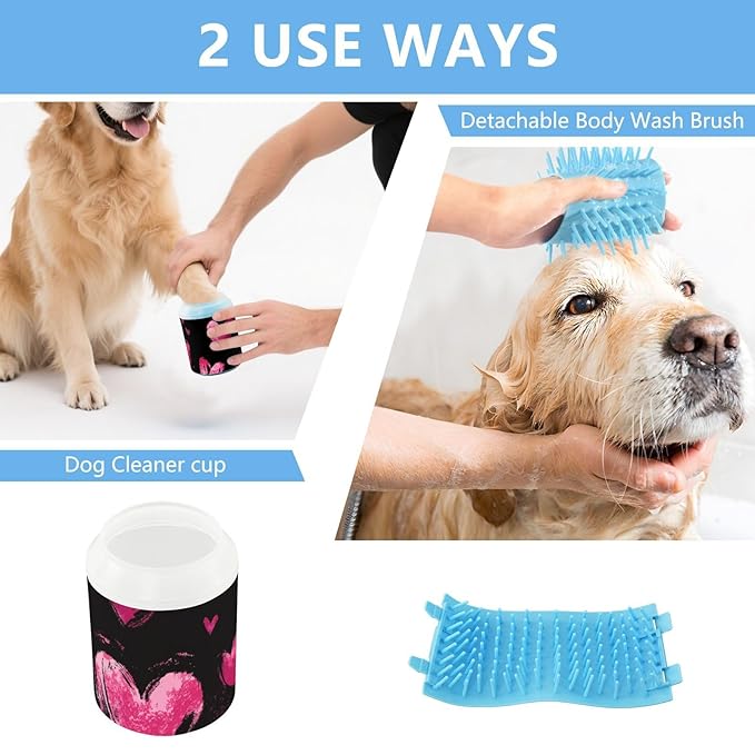 Dog Paw Cleaner Mudbuster Dog Foot Washer for Small Medium Large Dogs Cats Premium Pet Supplies Brush Stroke Valentine Hearts