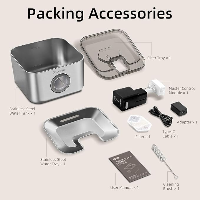 Wireless Cat Water Fountain Stainless Steel, 135oz/4L Pet Fountain Battery Operated, Cordless Running Water Dispenser for Cats & Dogs with Motion Sensor, Ultra Quiet, Multi-Filtration, 6 Filters