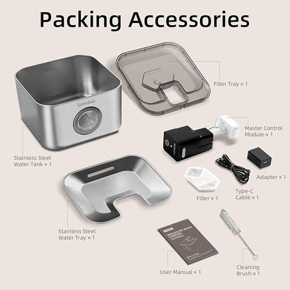 Wireless Cat Water Fountain Stainless Steel, 135oz/4L Pet Fountain Battery Operated, Cordless Running Water Dispenser for Cats & Dogs with Motion Sensor, Ultra Quiet, Multi-Filtration, 6 Filters