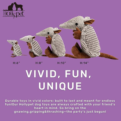 Hollypet Plush Dog Squeaky Toy Stuffed Armadillo Animal Pet Puppy Chew Toys with Clean Teeth for Small Medium Large All Breed Sizes Dogs, Gray Large, 14 in