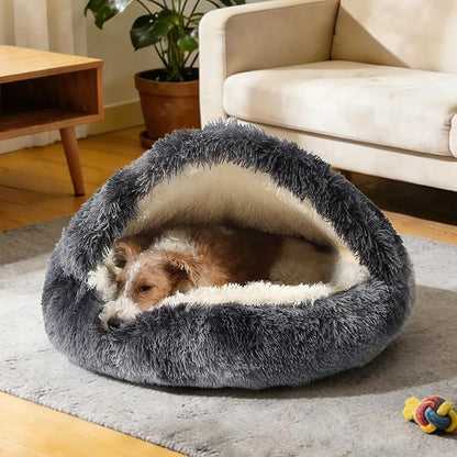 NOYAL Round Hooded Donut Dog Bed for Small & Medium Pets - Plush Fluffy Anti-Anxiety Cat Cave Bed with Cover