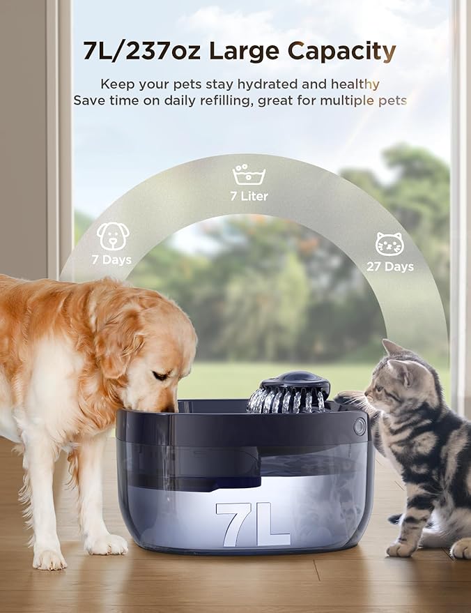 7L/1.8Gal Dog Water Fountain for Large Dog, FEELNEEDY Dog Water Bowl Dispenser Pet Water Fountain, Water Dispenser for Dogs with Ultra Quiet Pump for Multiple Cats, Dogs, Pets (FN-W05, Blue)