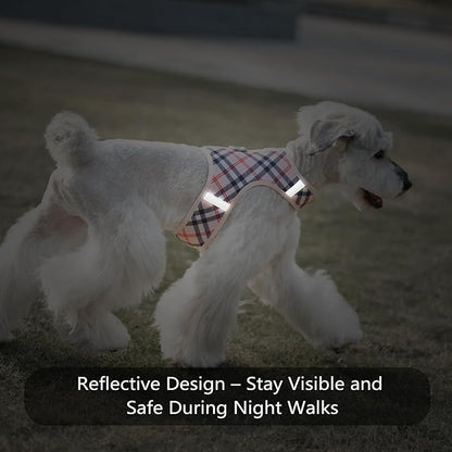 Dog Harness for Small Sized Dog,Hook-and-Loop Easy On/Off, Reflective Adjustable Soft Mesh Vest for Puppy (Checkered Beige,XXS)