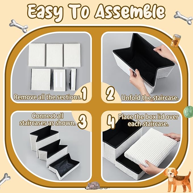 Dog Stairs for Small Dogs with Storage 18" h, 3-Tier Non-Slip Pet Stairs for Dogs Cats, Foldable White Dog Steps Ramp, Corduroy Fabric Pet Ramp for High Beds Couches