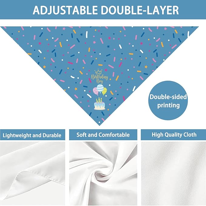 Birthday Boy Dog Bandana Puppy Scarf, Adjustable Triangle Double-Layer Reversible Pet Bandanas for Dogs Boy Birthday Party XL