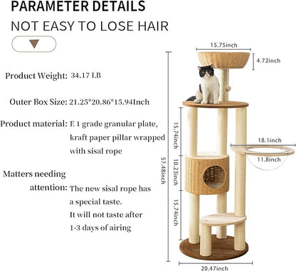 2025 Modern Cat Tree Tower for Large Cats, Advanced Space Module Cat's Nest Cat Tower, Hand Woven Multilevel Huge Paws Pals, 7cm Natural Sisal Prop Wood Cat Tree, Scratching Cat Lover Gifts