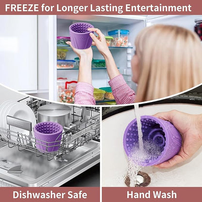 Dog Lick Bowl, Bestalk Anxiety Relief Slow Feeder Dog Freeze Lick Mat Treat Dispenser, Non-Slip Licking Bowl Enrichment Toys for Small Medium and Large Breed Dogs, BPA Free Silicone(Purple,S)