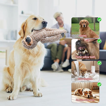 No Stuffing Dog Toys for Large Dogs, 5 Pack Squeaky Crinkle Interactive Dog Animals, Plush Teething Toys to Keep Them Busy, Cute Funny Dogs Gifts for Small Medium Large Breed