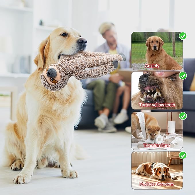 3pack No Stuffing Dog Toys for Large Dogs, Plush Teething Toys to Keep Them Busy, Squeaky Crinkle Interactive Toys, Cute Funny Dogs Animals Gifts for Small Medium Large Breed (Rabbit Koala Shuse)