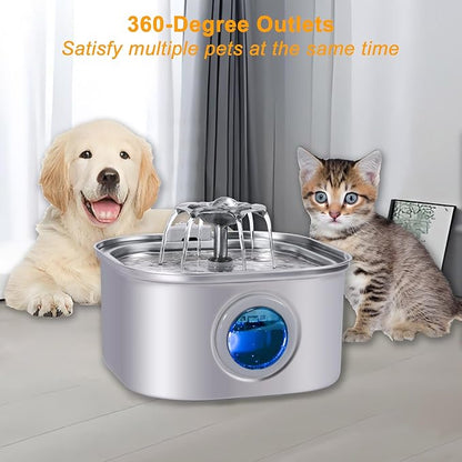 Stainless Steel Cat Water Fountains 3.2L with Water Level Window & 2 Filters,Ultra Quiet Cat Fountains for Drinking,Pet Water Fountain for Indoor,Automatic Water Dispenser for Cats/Dogs