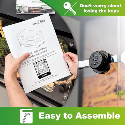 PVC Reptile Enclosure 48"x24"x24" Space Efficient Reptile Terrarium 120 Gallon Large Tank for Bearded Dragon Lizard Snake, Wide Breeding Vivarium Area with Sliding Glass Doors Combination Lock