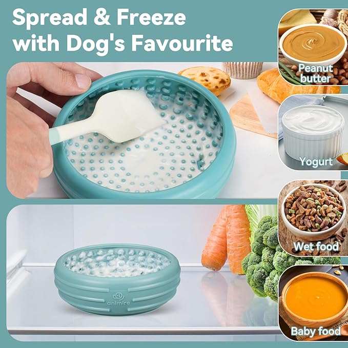 Dog Lick Bowl, Animire Freeze Lick Mat for Dogs, Non-Slip Slow Feeder Licking Bowl Enrichment Treat for Distraction Anxiety Relief, Food Grade Silicone, Dishwasher Safe(Teal,L)