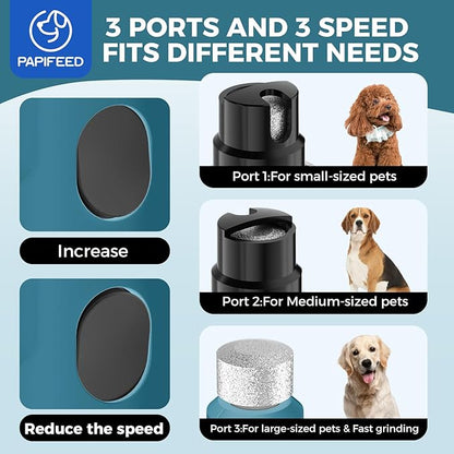 PAPIFFEED Dog Nail Grinder Upgraded with with Dog Nail Trimmers,2 LED Lights, 3-Speed Rechargeable & Quiet - Upgraded Electric Pet Nail Trimmer, Painless Paws Grooming Tool-Bule