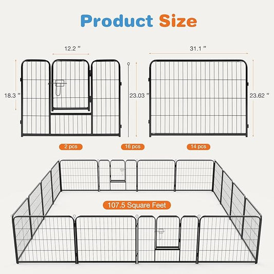 FansaFurn 24" Heavy Duty 16-Panel Metal Dog Playpen with Door - Indoor/Outdoor Pet Exercise Pen for Puppies, Small, Medium & Large Dogs, Rabbits - Ideal for Camping, Yard & Garden Use