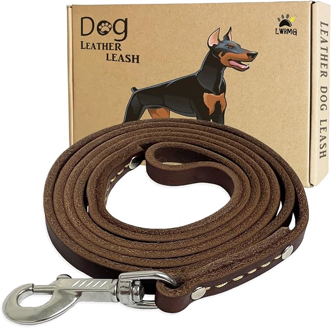 LWBMG Leather Dog Leash 6 ft, Dog Leashes for Large Dogs Heavy Duty Dog Leash Soft Handmade Leather Training Leash for Small Medium Large Dogs Walking, Training, Hiking, and Running Brown