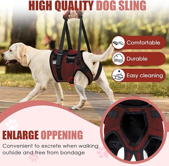 SlowTon Dog Lift Harness - Adjustable Dog Sling for Medium Large Dogs, Hind Leg Support to Help Rehabilitate, Soft Padded Dog Support Harness for Elderly, Injured, Arthritic, Disabled Dogs(R,S)