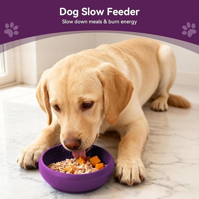 Dog Lick Bowl, BPA-Free Silicone Slow Feeder Lick Mat for Small and Medium Dogs, Non-Slip & Dishwasher Safe (Purple，L)