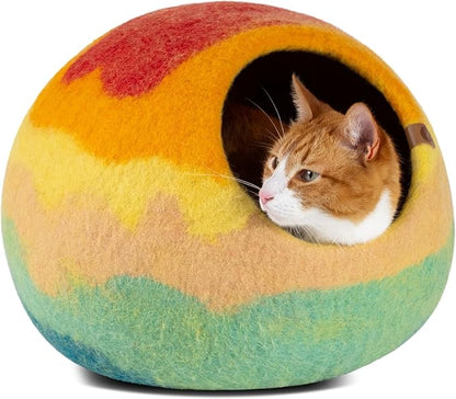 MEOWFIA Cat Cave – Premium Felt Cat Bed for Indoor Cats, Handmade 100% Merino Wool, Cat (Medium, Tucson Sunset)