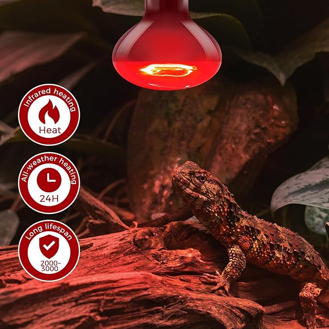 MISDOOD Red Reptile Heat Lamp Bulb 100W, Infrared Heat Emitter Red Heat Lamp for Reptile Amphibian, Infrared Basking Spot Light Bulb 2PCS