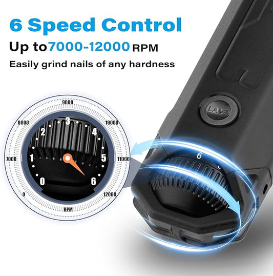 Casfuy 6-Speed Dog Nail Grinder - Newest Enhanced Pet Nail Grinder Super Quiet Electric Dog Nail Trimmer Rechargeable Painless Paws Grooming & Smoothing Tool for Large Medium Small Dogs (Grey)