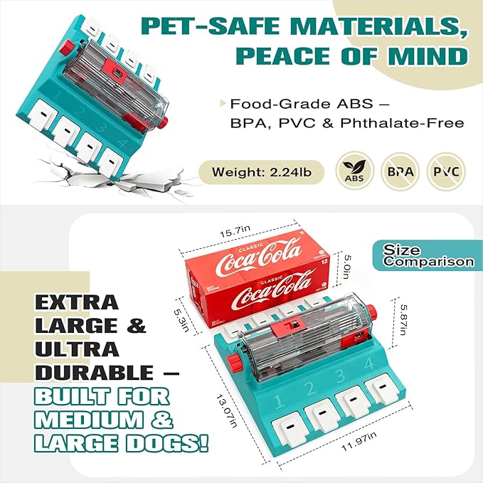 KADTC 2 Levels of Challenge,Extra Large Size,Paw-Activated Rolling Dog Puzzle Feeder Toy,U.S. Brand & Design,Treat Puzzles for Aggressive Chewers Dogs Mental Stimulation Food Slow Dispenser Toy