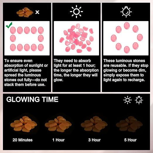 50-Pack Glow in The Dark Rocks, 1.77" Resin Outdoor Garden Decorations Luminous Pebbles Stones for Garden Plants/Aquarium/Backyard Path, Aquarium Gravel [Pink]