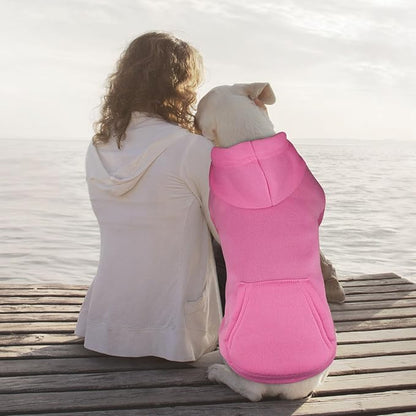 Dog Hoodie Sweater - Solid Soft Brushed Fleece Dog Clothes with Pocket (Pink, XXL)