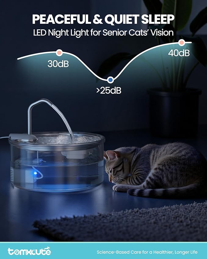 Tomxcute Glass Cat Water Fountain - 108oz/3.2L Ultra-Quiet Cat Fountain for Drinking, Elegant Easy to Clean Glass Pet Water Fountain for Cats, Small Dogs, Multiple Pets, Model Number P11G1