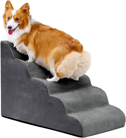 Dog Stairs for Small Dogs and Cats, 23" H 5 Steps Pet Steps Ramp for High Bed, Couch, Sofa, Waterproof Pet Stairs with Removable Washable Cover, Non-Slip Bottom, Dark Gray