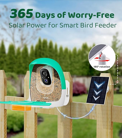 HIXX Smart Bird Feeder with Camera, AI Identify Birds & Auto Capture, 2K HD Live Camera Birdwatching with Color Night Vision for Bird Lovers Gifts (Pea Green)